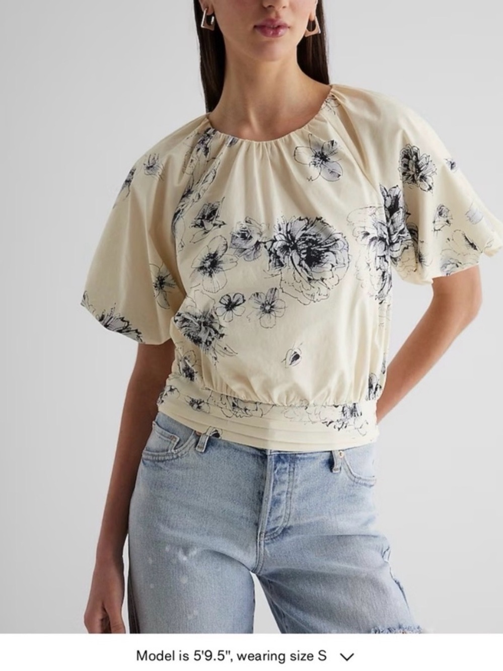 Express Cream Top with Black Floral Sketch